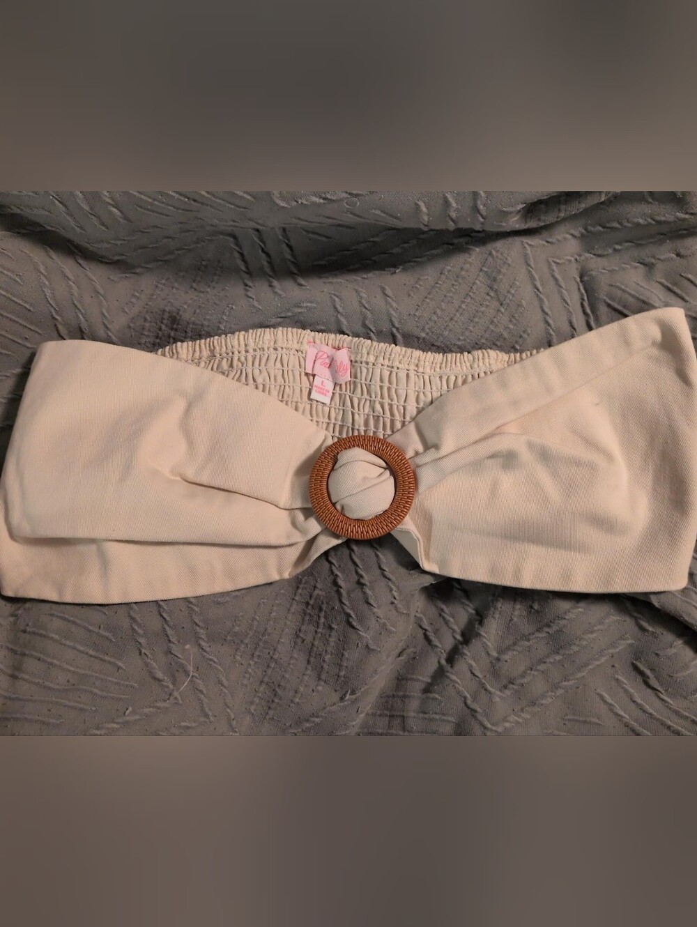 Pink Lily Cream Strapless Bandeau Top Woven Ring Size L